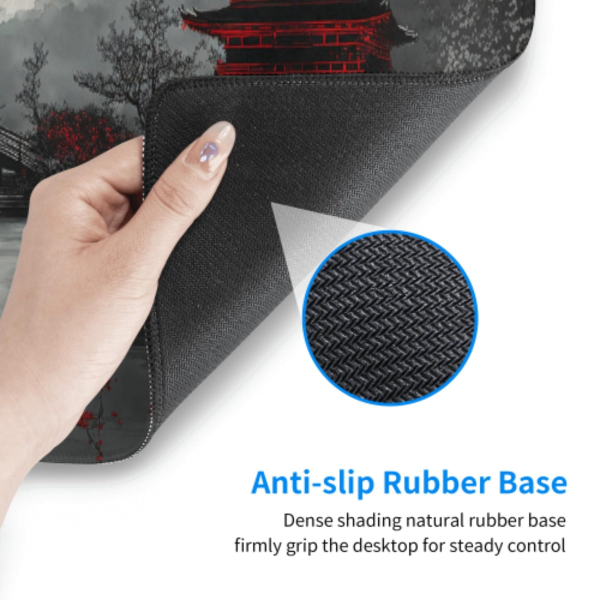 Japanese Mouse Pad XXL 31.5 X 11.8 Inch Black Red Design Style Extended Large Gaming Mousepad