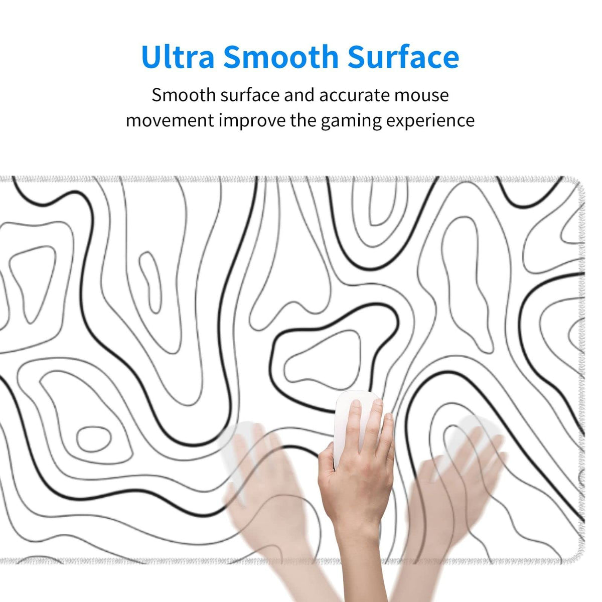 White Extended Gaming Mouse Pad - 31.5 x 11.8 Inch Black and White Topographic Mouse Pad with