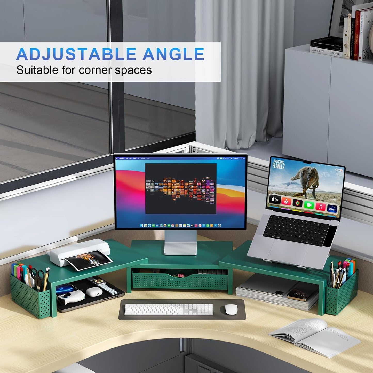 gianotter Dual Monitor Stand Riser With Drawer and 2 Pen Holders