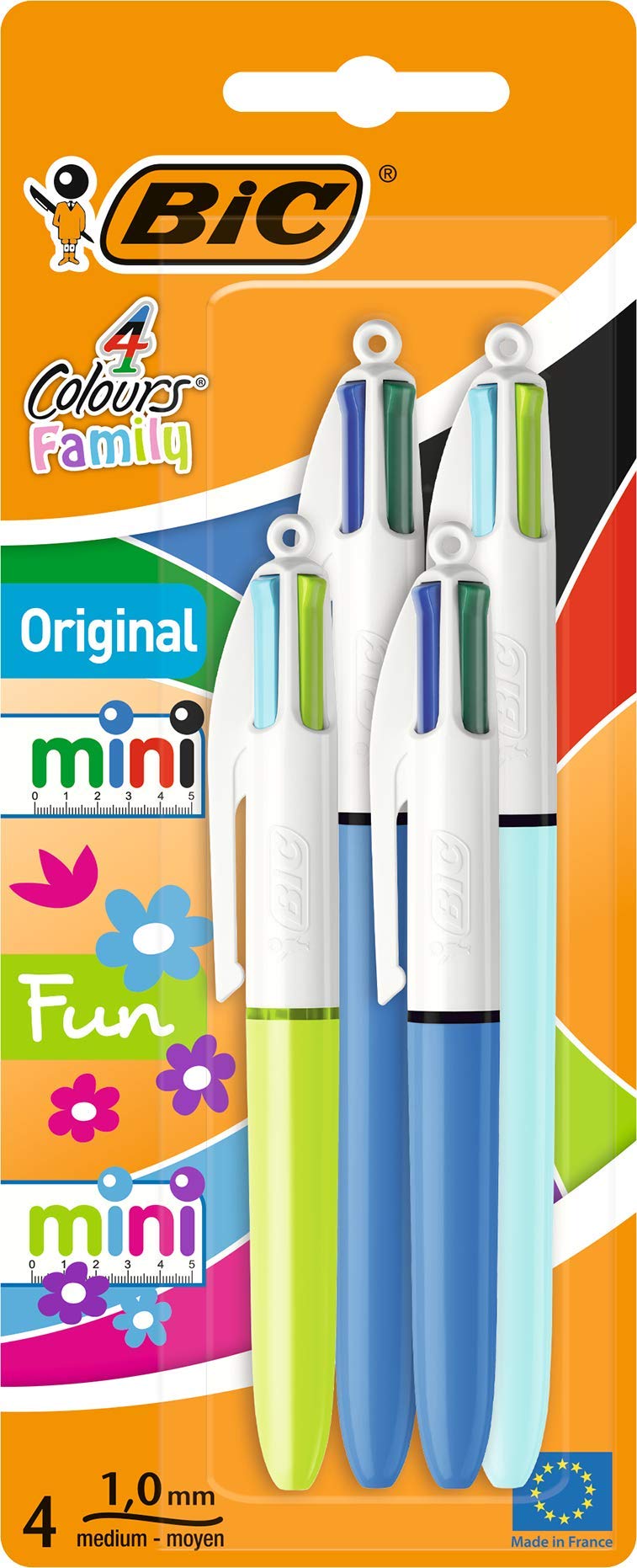 BIC 4 Colours Family Pen Pack of Retractable Ballpoint Pens with Four Ink Colours, Set of 4 (2