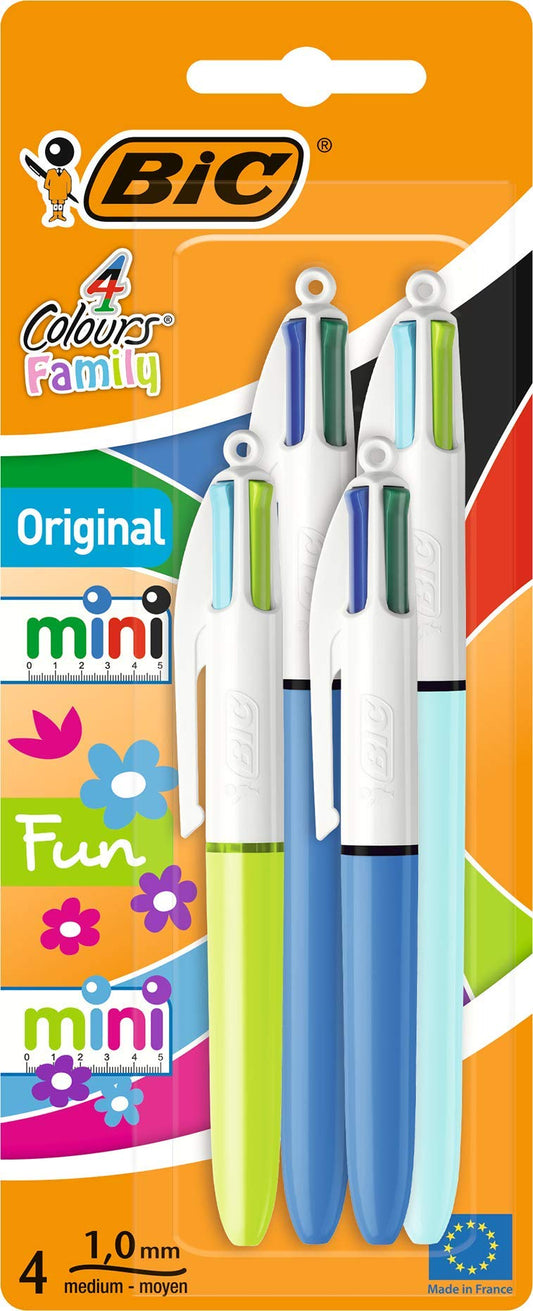 BIC 4 Colours Family Pen Pack of Retractable Ballpoint Pens with Four Ink Colours, Set of 4 (2