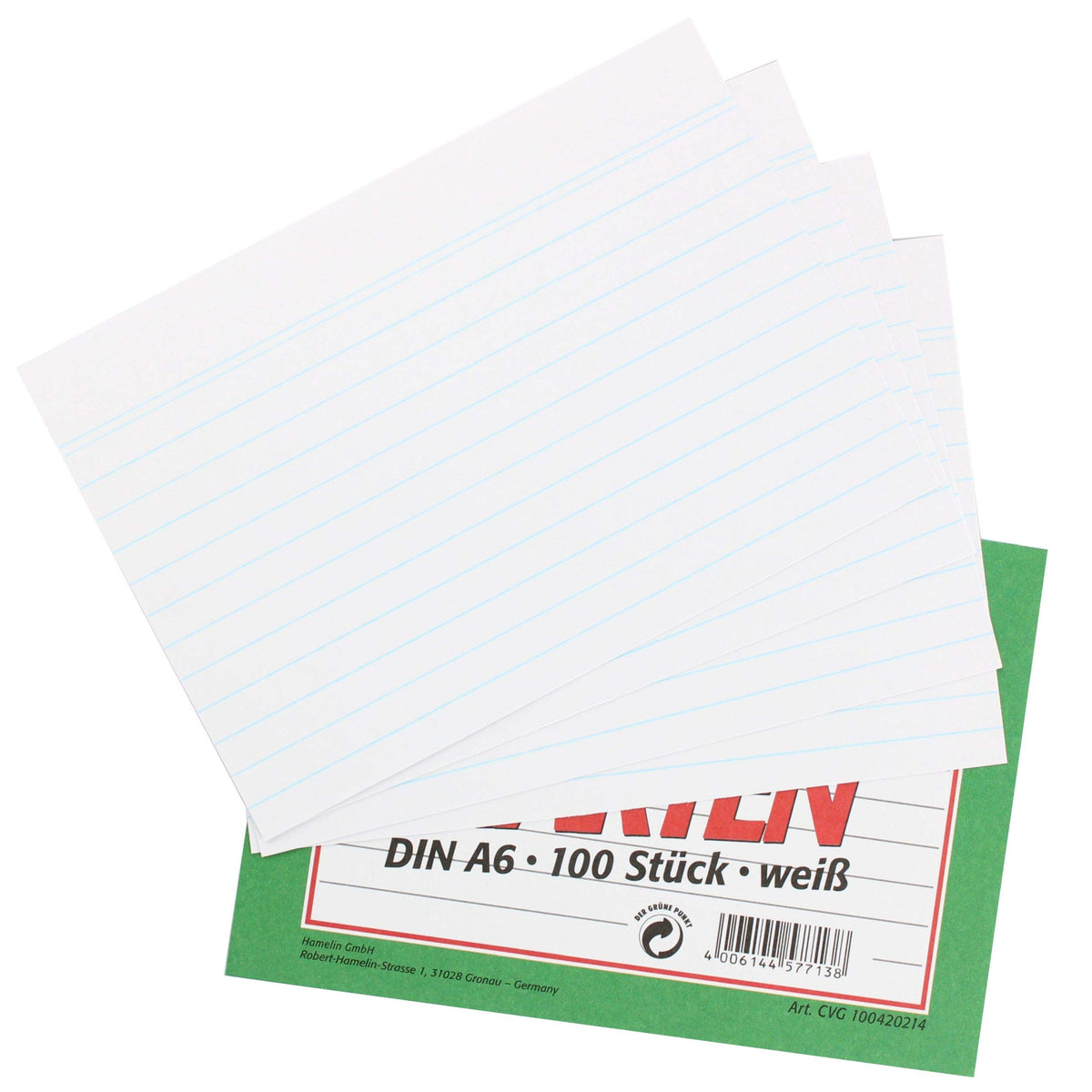 Landre 100420214 Record Cards Ruled A6 Pack of 100 – White