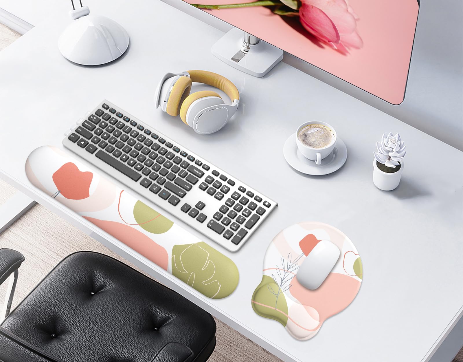 eulps Mouse Pad Wrist Support, Ergonomic Memory Foam Keyboard Wrist Pad & Gel Wrist Rest Set for