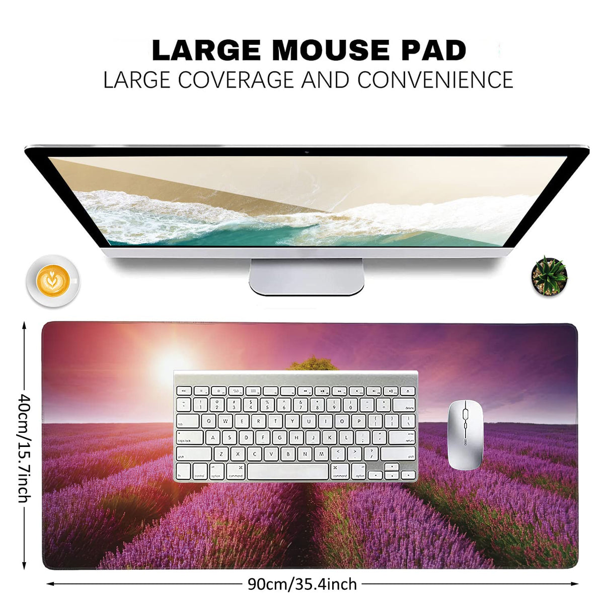 Stunning Lavender Field Landscape Extended Gaming Mouse Pad Large Desk Mat with Non-Slip Rubber