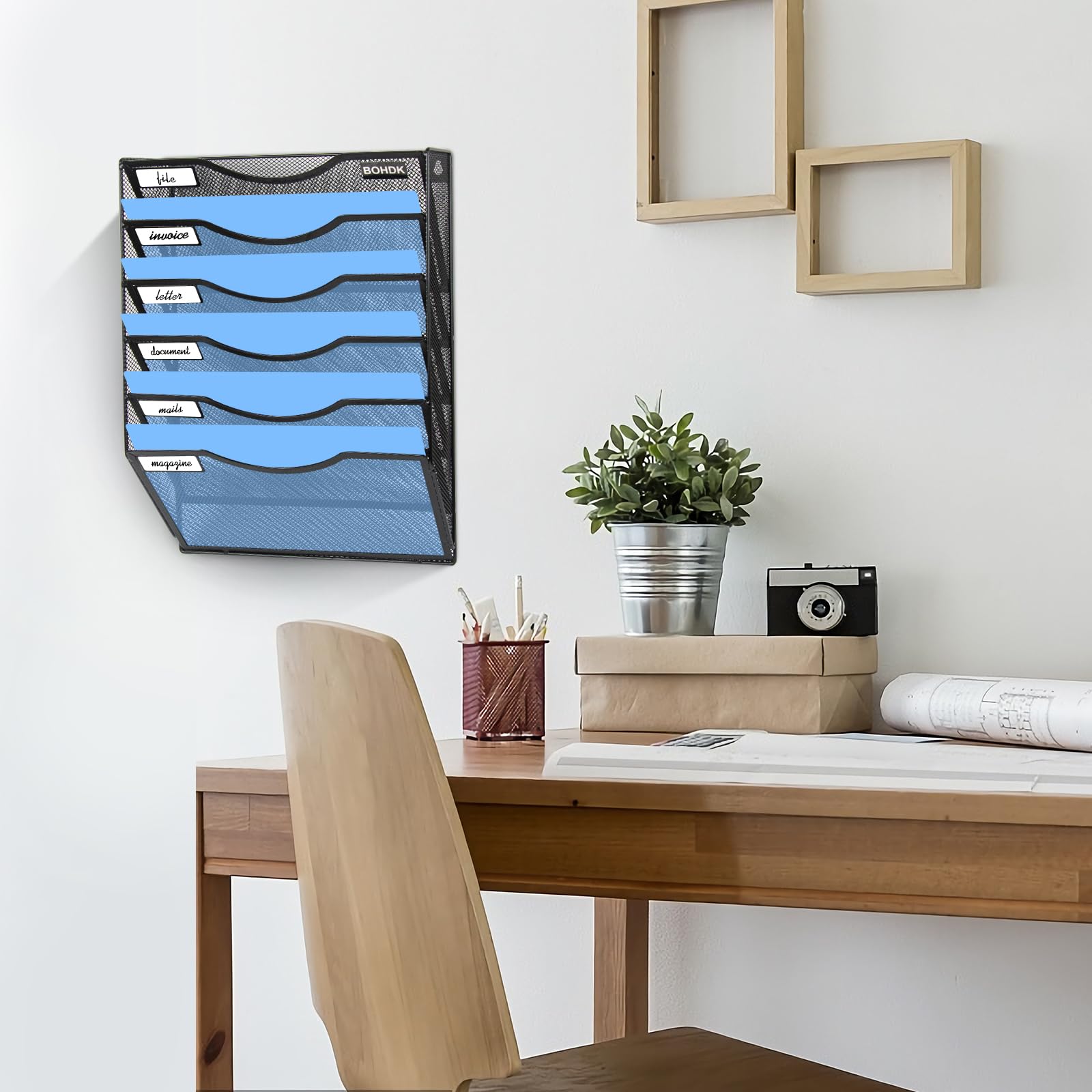 BOHDK Wall File Organizer, 6 Tier Hanging File Folder Mail Organizer, Vertical Mesh Metal Wall