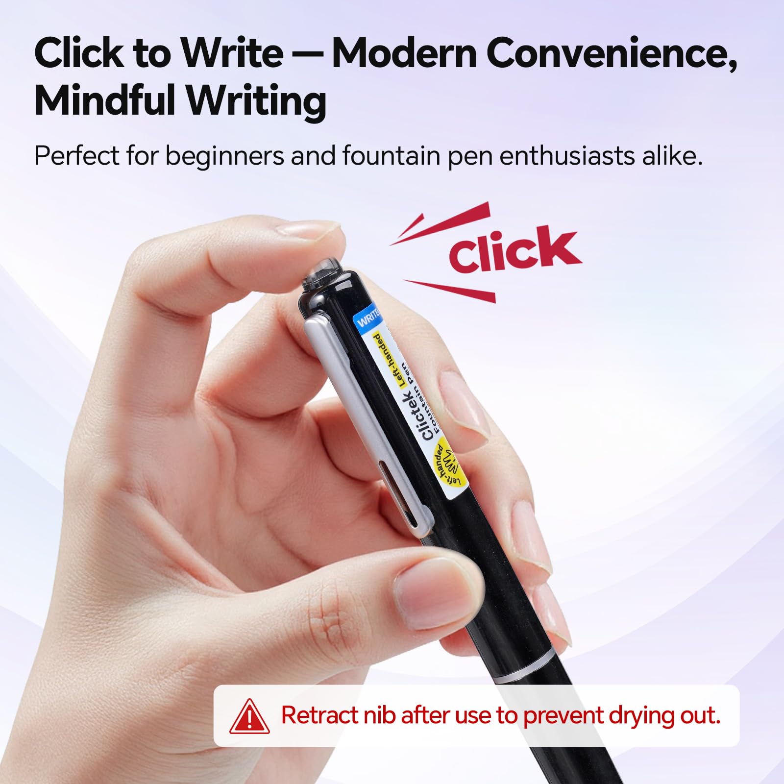 WRITECH Fountain Pen Left Handed: Retractable Fine Nib Black Ink Clictek