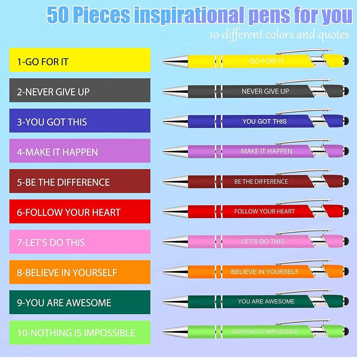 Greengines 20 PCS Motivational Bulk Pens with Stylus Tip Gifts Black Ink