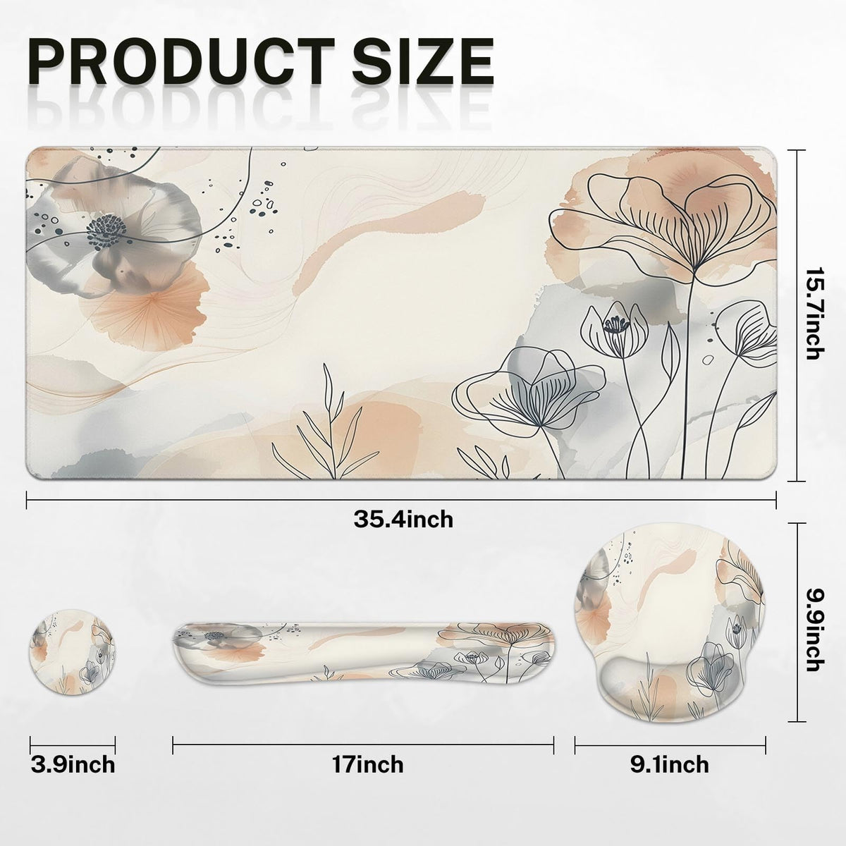 Arttown Keyboard Mouse Pad Set, 4 in 1 Desk Mat Set Botanical Watercolor