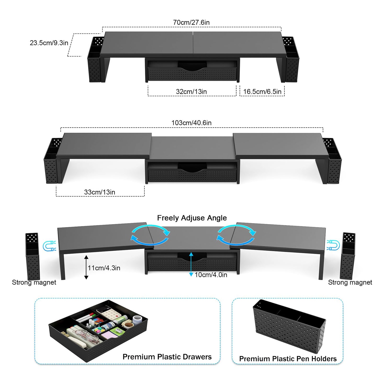 Spacrea Dual Monitor Stand Riser with Drawer and 2 Pen Holders