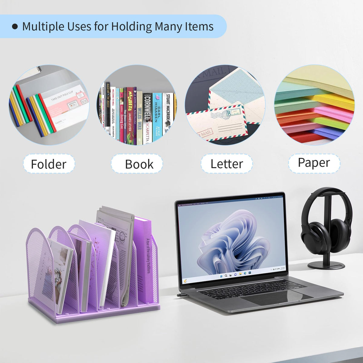 Gawerk 5-Section Vertical Desktop Organizer, 6-Section Mesh File Folder Stand Sorter for Office