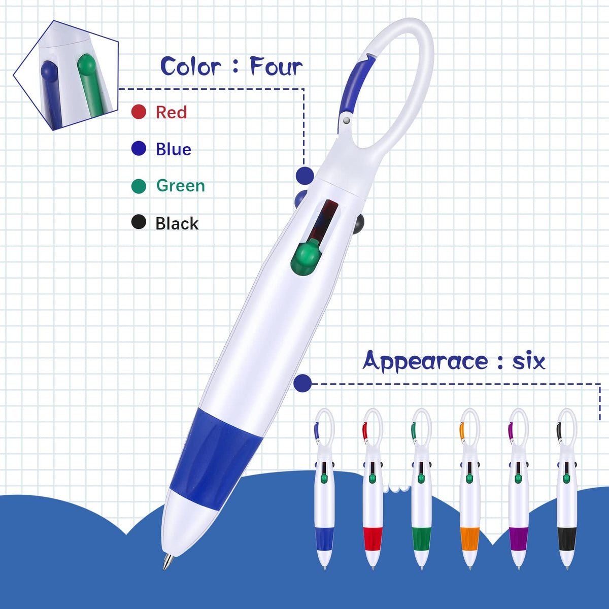 Yinder 60 Pieces Bulk Retractable Shuttle Pens 4-in-1 Multi-Color Ink