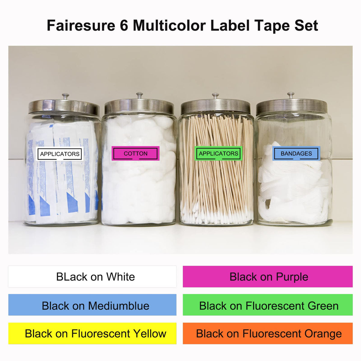 Fairesure Color M Tape Label Tape Strong Adhesion Plastic for Ptouch PT-M95