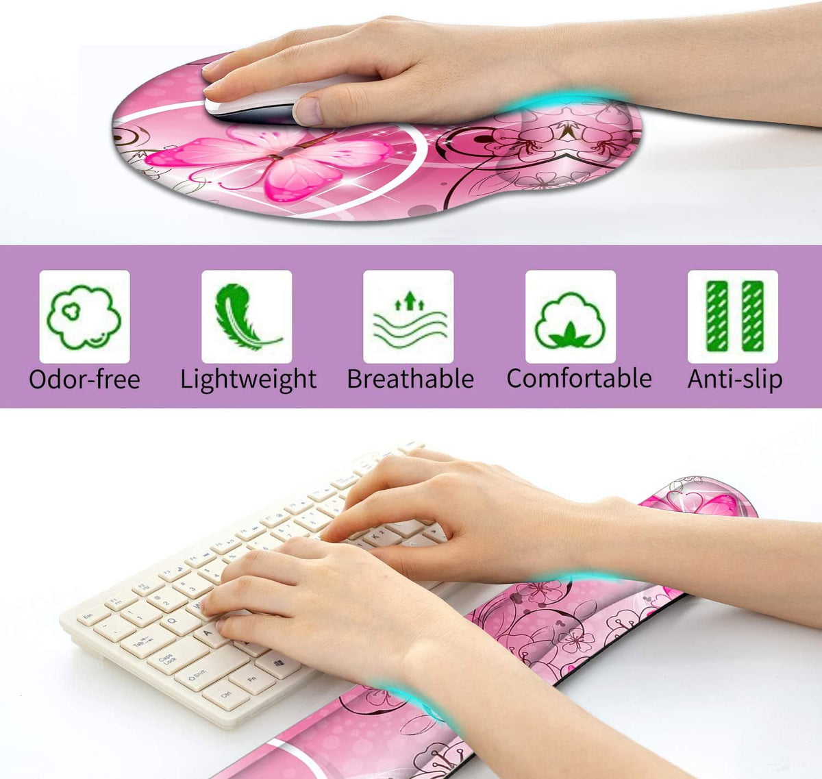 RICHEN Keyboard Wrist Rest and Mouse Pad with Wrist Support, Memory Foam Set for Gaming and Office