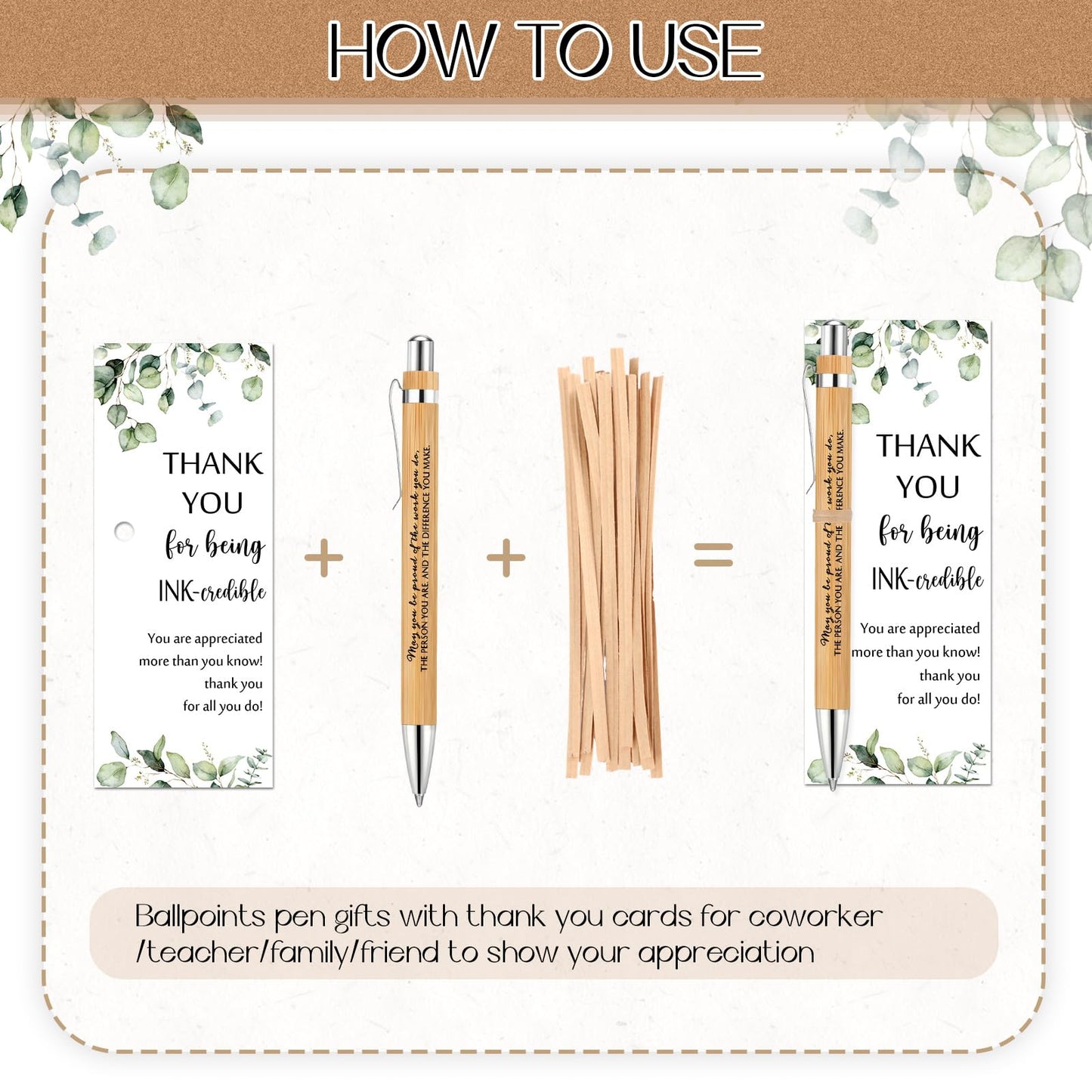 Yeaqee 36 Sets 36 Sets Bamboo Pens with Thank You Card, May You