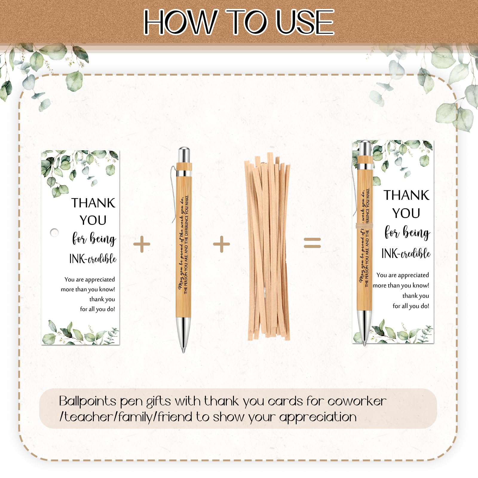 Yeaqee 36 Sets 36 Sets Bamboo Pens with Thank You Card, May You