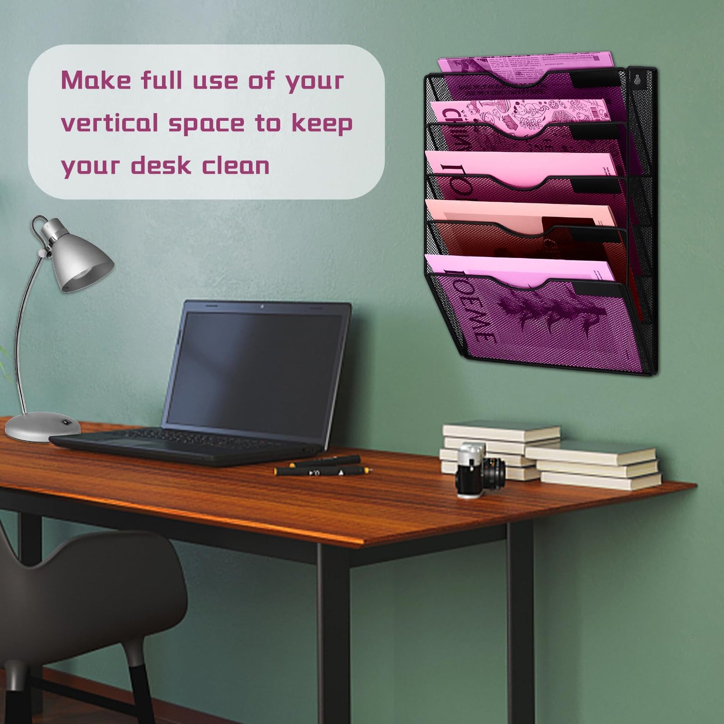 ideallife 5 Pockets Mesh Wall File Holder Organizer Office Hanging File Folder Magazine Rack