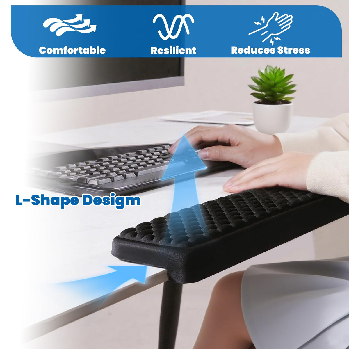 Arm Rest for Desk, L-Shaped Memory Foam Elbow Pads with Non-Slip Base, 2-Piece Ergonomic Desk Edge