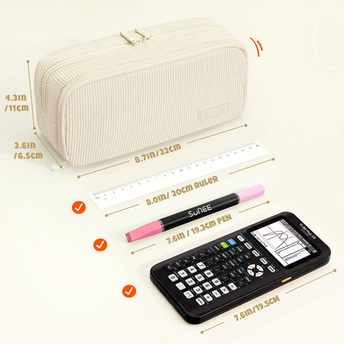 SUNEE Pencil Case, Large Capacity Pencil Pouch, Aesthetic Big Pen Bag, Soft Corduroy Fabric Pen Box