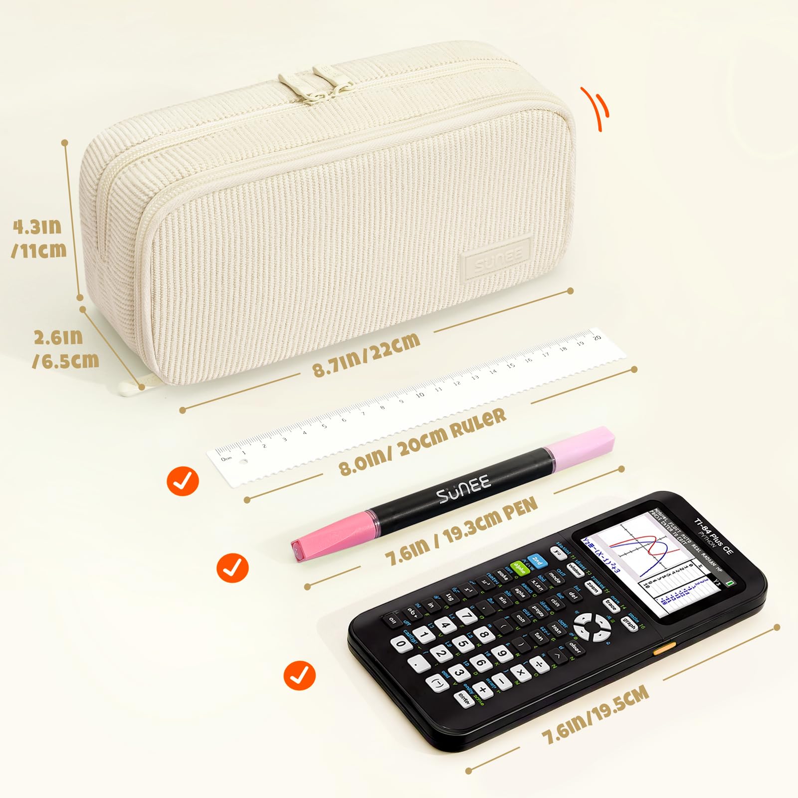 SUNEE Pencil Case, Large Capacity Pencil Pouch, Aesthetic Big Pen Bag, Soft Corduroy Fabric Pen Box