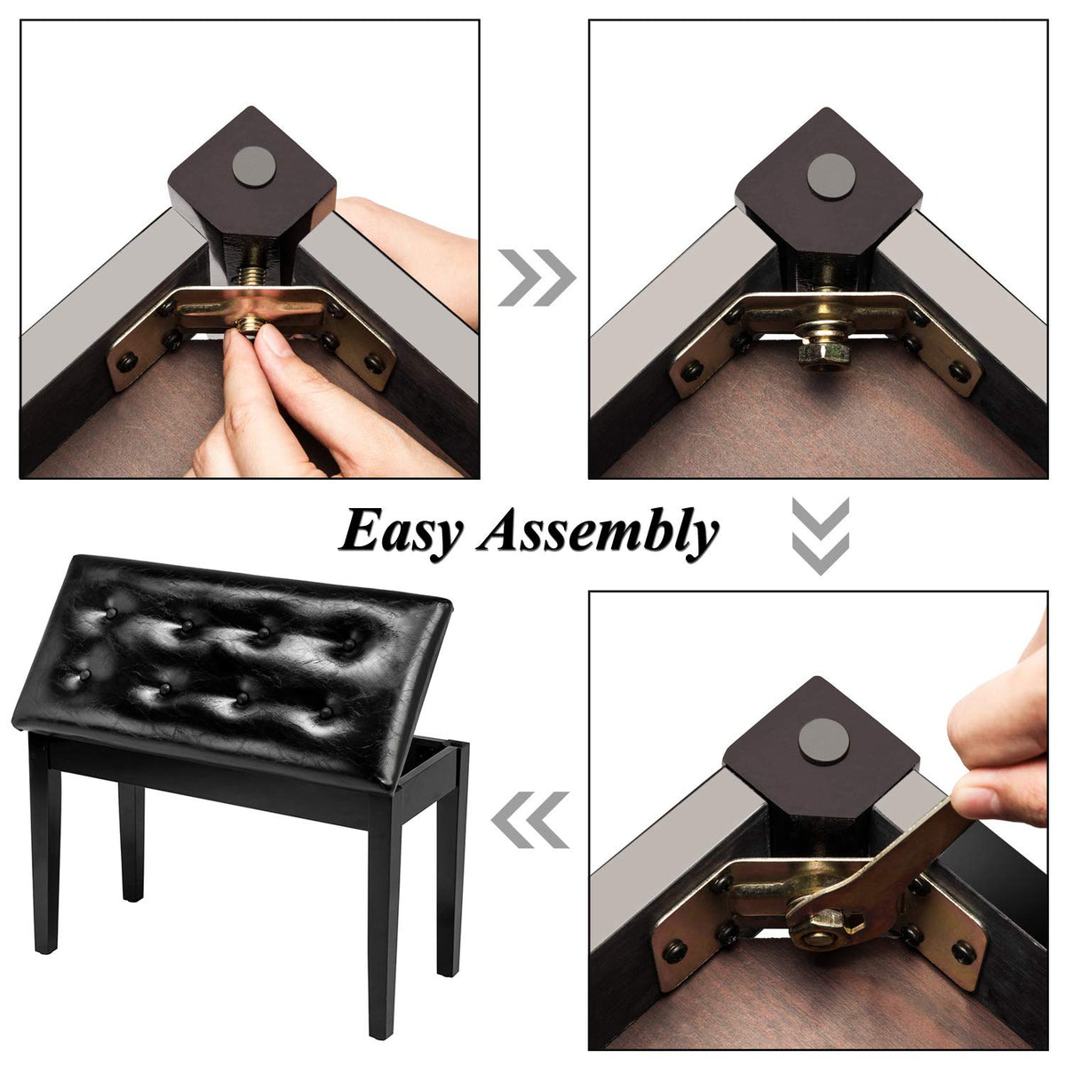 Bonnlo Wooden Duet Piano Bench with Storage, Padded Seat, Black