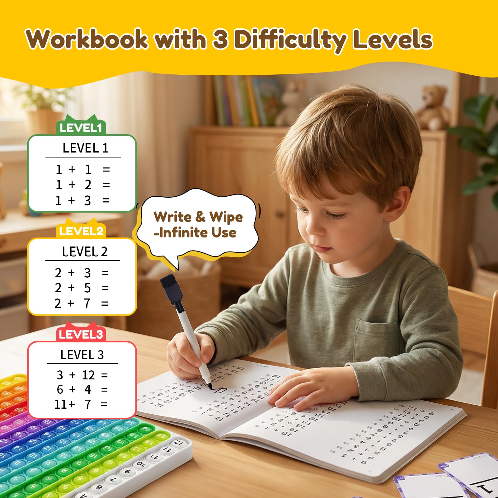 JoyCat 144 Addition & Subtraction Flash Cards with Learning Board, Ages 4-8