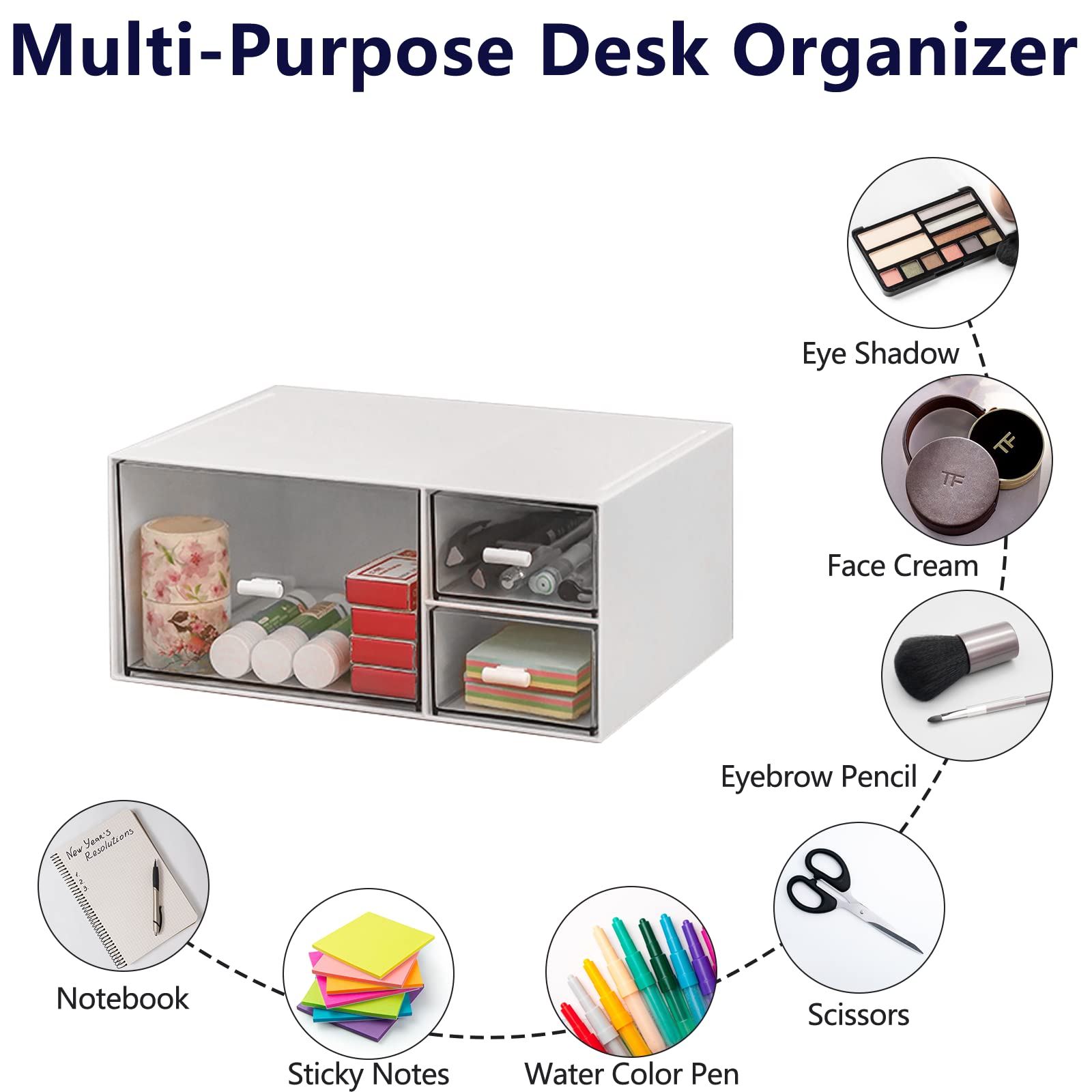 Desk Organizer Stackable Storage Drawers with 3 Compartments Stackable Drawers Great for Desk
