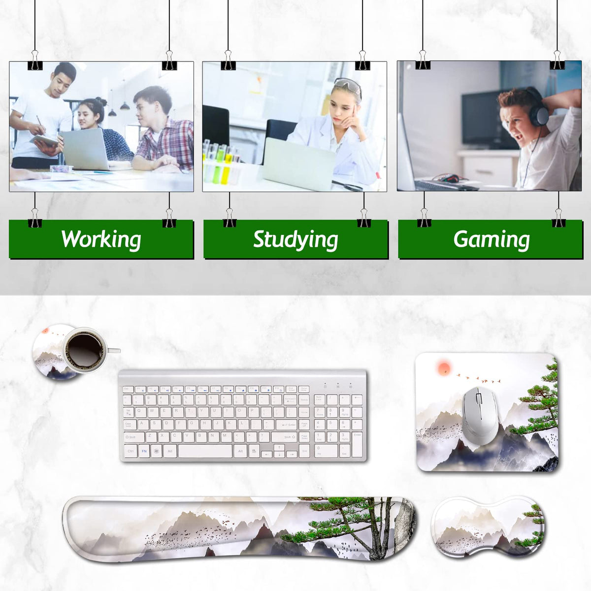 AIMSA Keyboard Wrist Rest Support + Mouse Pad + Mouse Wrist Rest + Coaster, Ergonomic Memory Foam