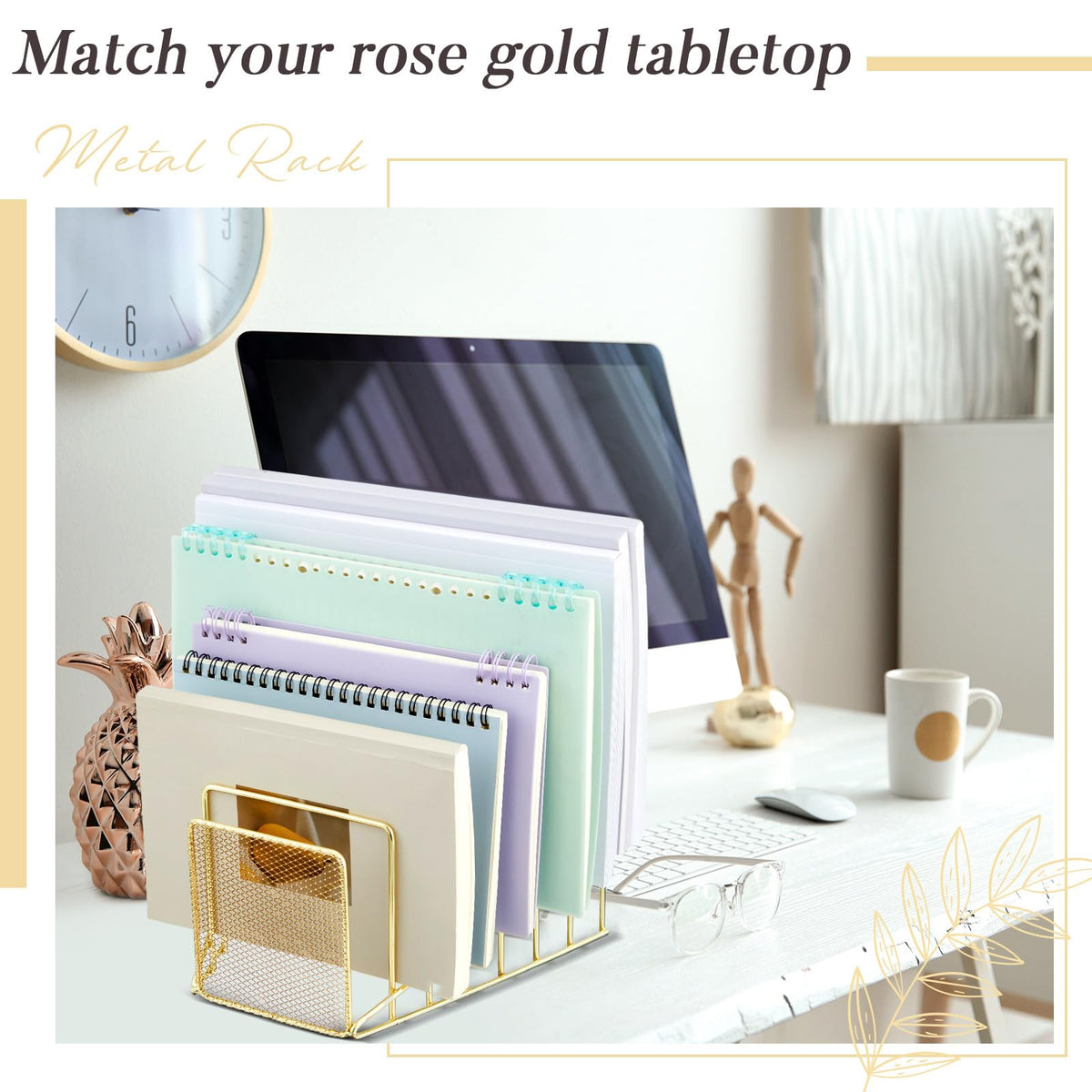 Chivertion 2 Pcs 2 Pcs Wire File Sorter Desk 7 Section Organizer, Golden