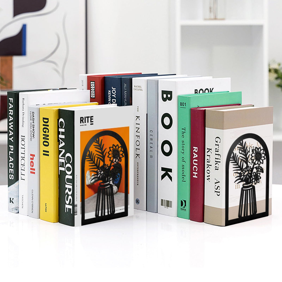 Bondream 3 Pair Metal Bookends,Decorative Book Ends for Shelves,Non-Slip Book Stopper for Heavy
