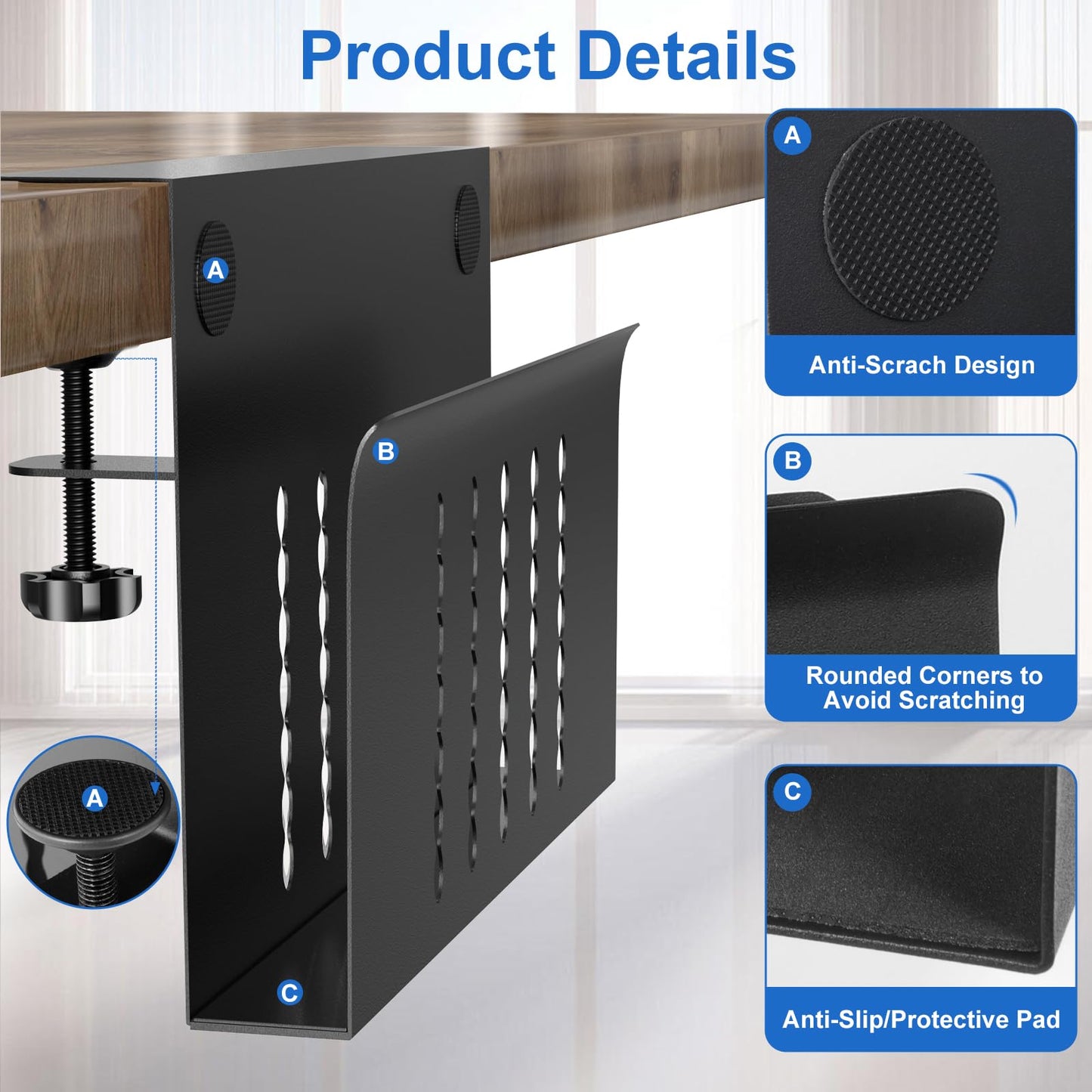 HAMOPY Desk Side Storage, Single-Layer Steel Hanging Desk Organizer with Magnetic Pen Holder, No