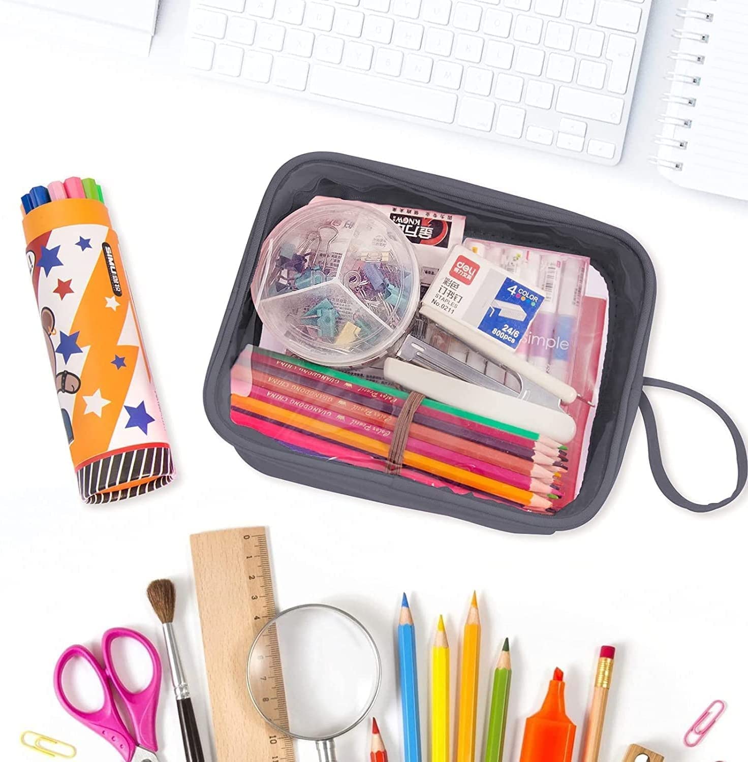Lermende Toiletry Bag 2 Pack,Big Capacity Marker Bag For Kids Girl,Clear Pencil Pouch Marker Case