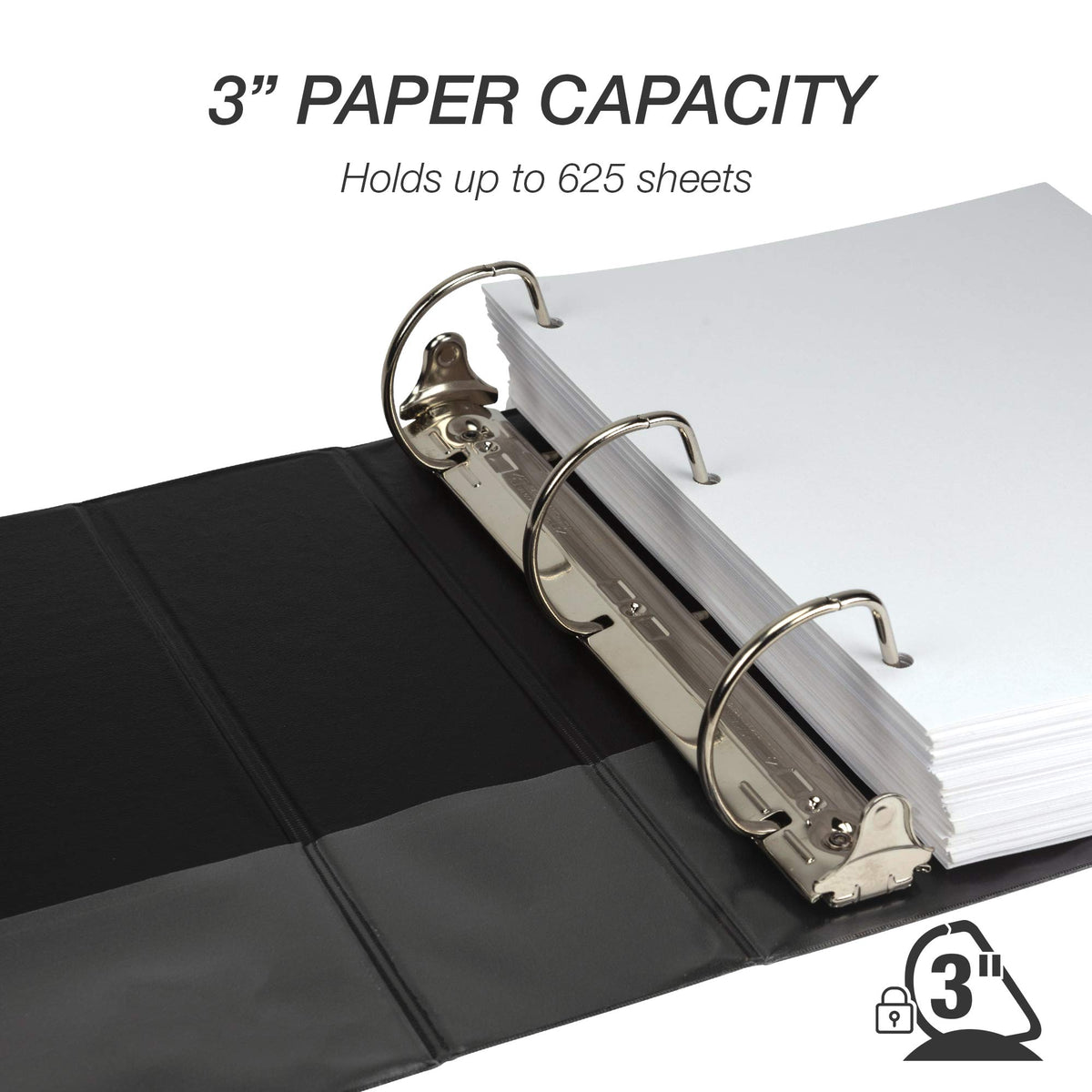 Samsill Durable 3 inch 3 Ring Binder, D Ring Binder, 100% Recycled Chipboard, Black, 4 Pack