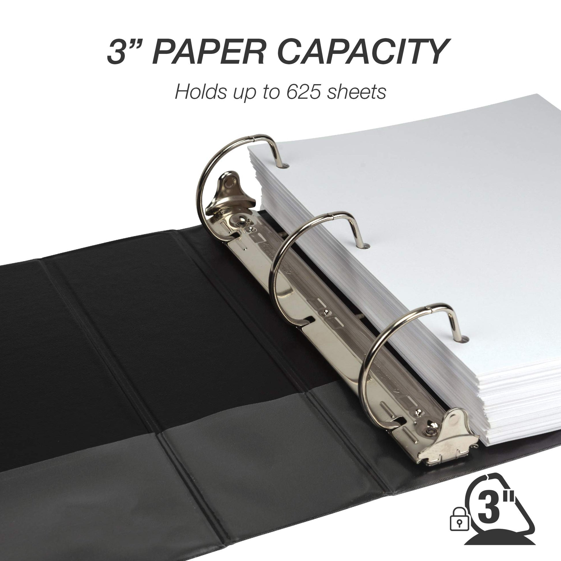 Samsill Durable 3 inch 3 Ring Binder, D Ring Binder, 100% Recycled Chipboard, Black, 4 Pack