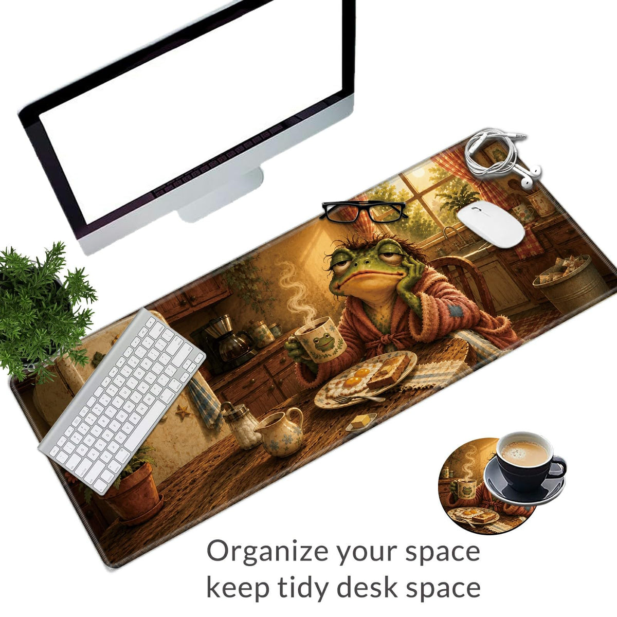 Cozy Kitchen Frog Large Mouse Pad, 31.5 x 11.8 in Extended Desk Mat