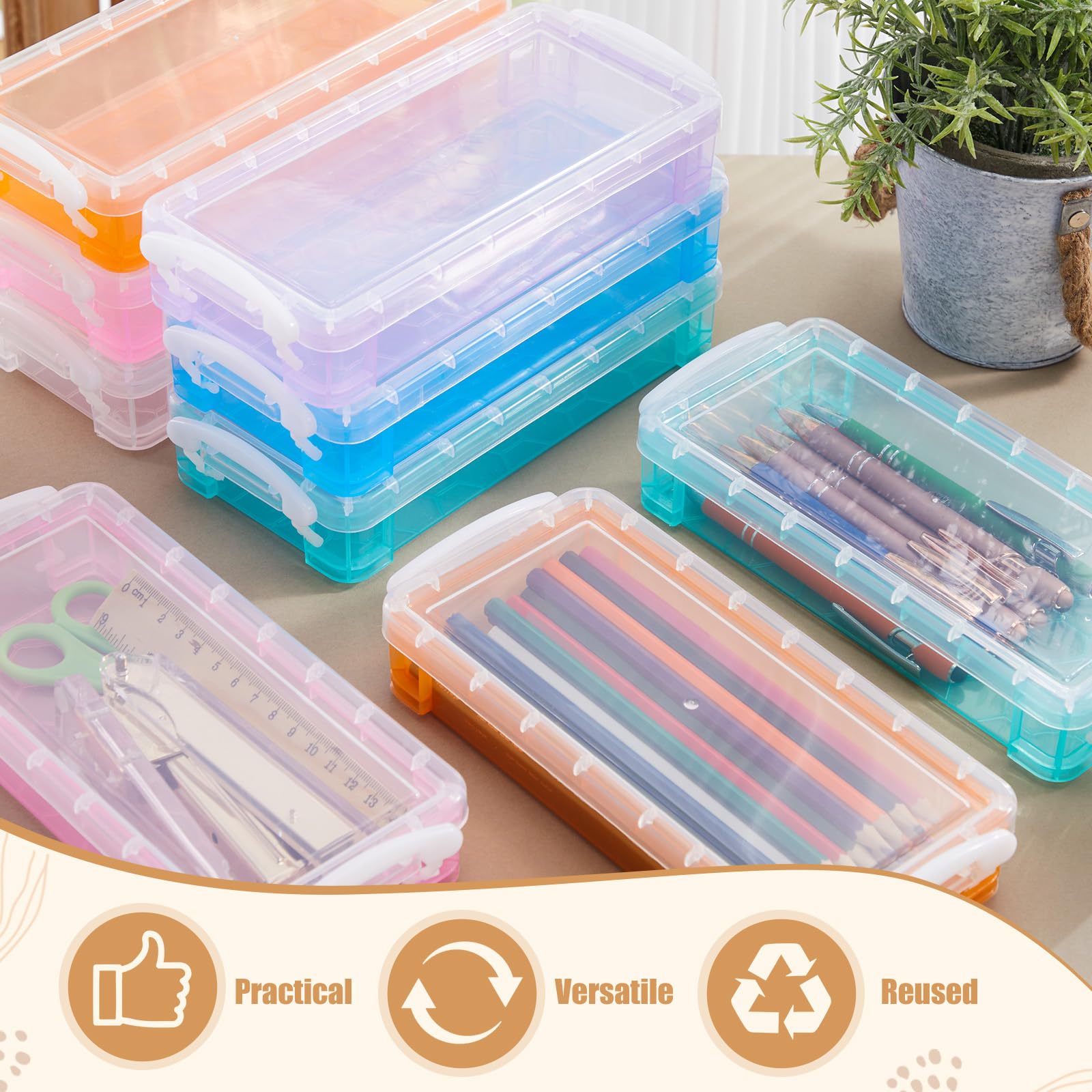 Gueevin 24 Pcs Pencil Box Clear Plastic Pencil Case, Macaron