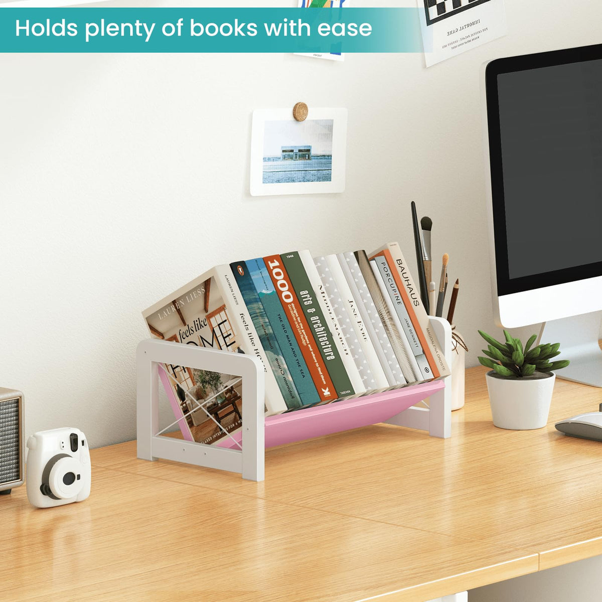 ELITEROO Tabletop Bookshelf, Simple Wood Book Organizer for Desk, Tilted Table Bookcase, Small