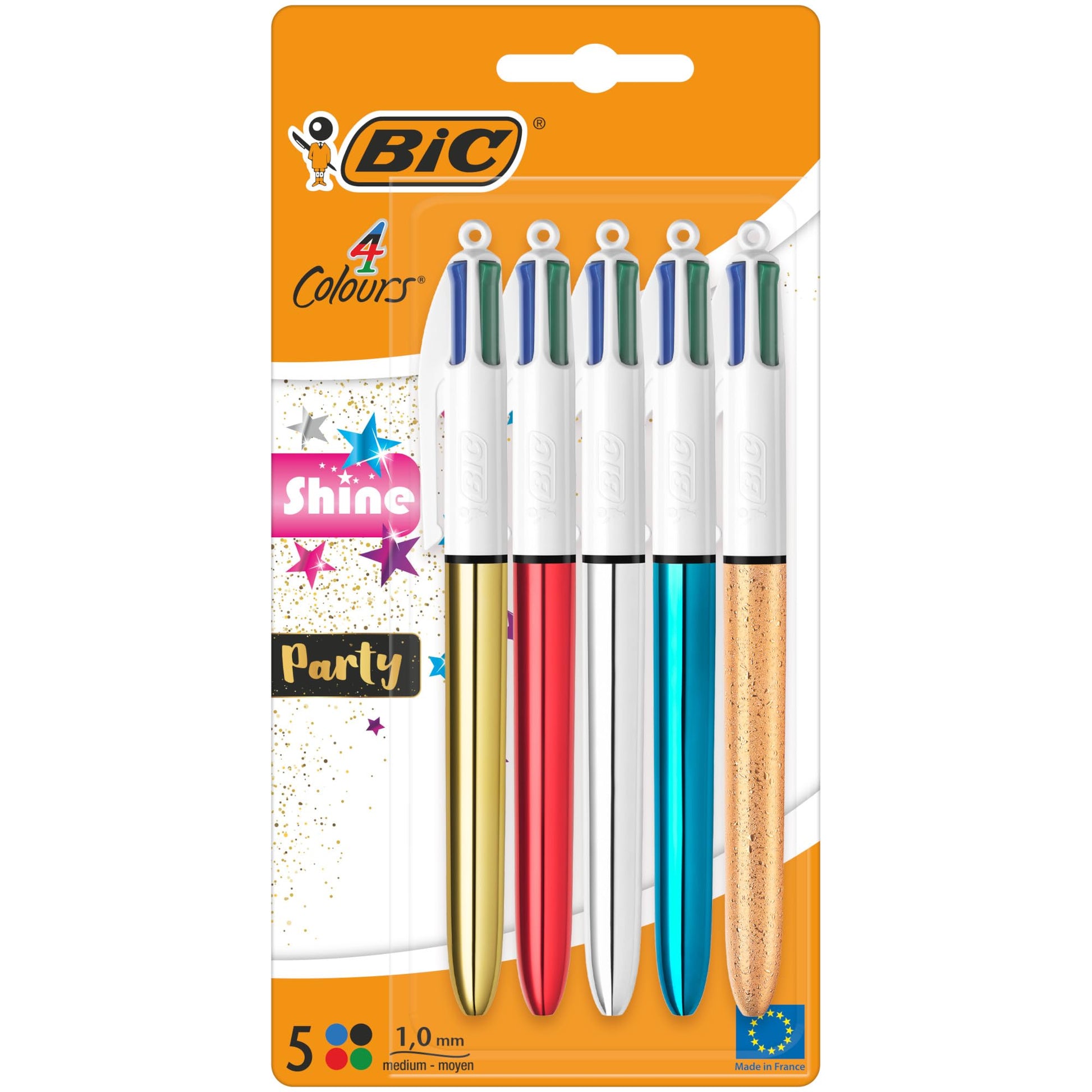 BIC 4 Colours Shine and Party Retractable Ball Pens Medium Point (1.00 mm) in Metallic Silver