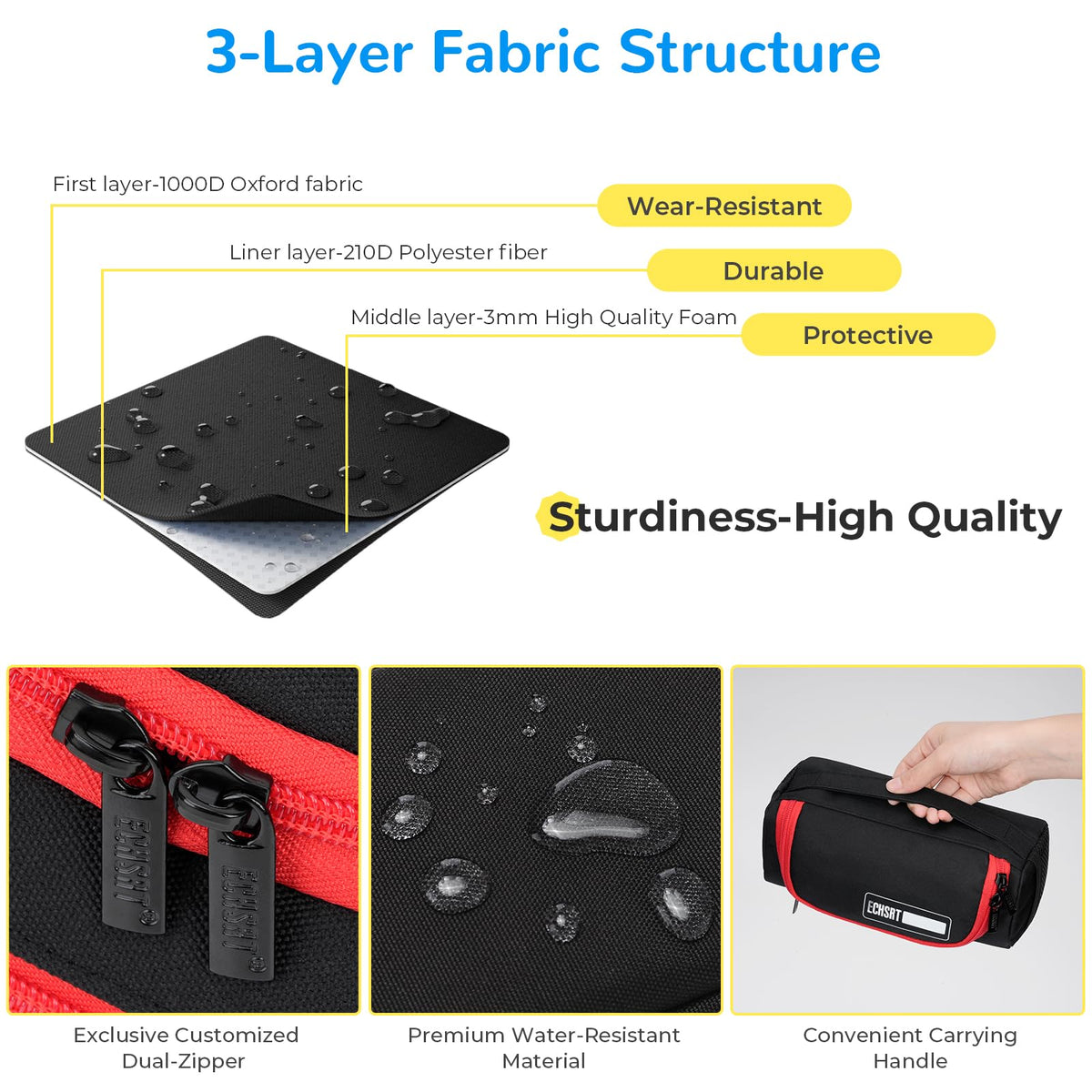 ECHSRT Large Pencil Case Organizer, Big Capacity U-Shaped Pen Pouch, Black