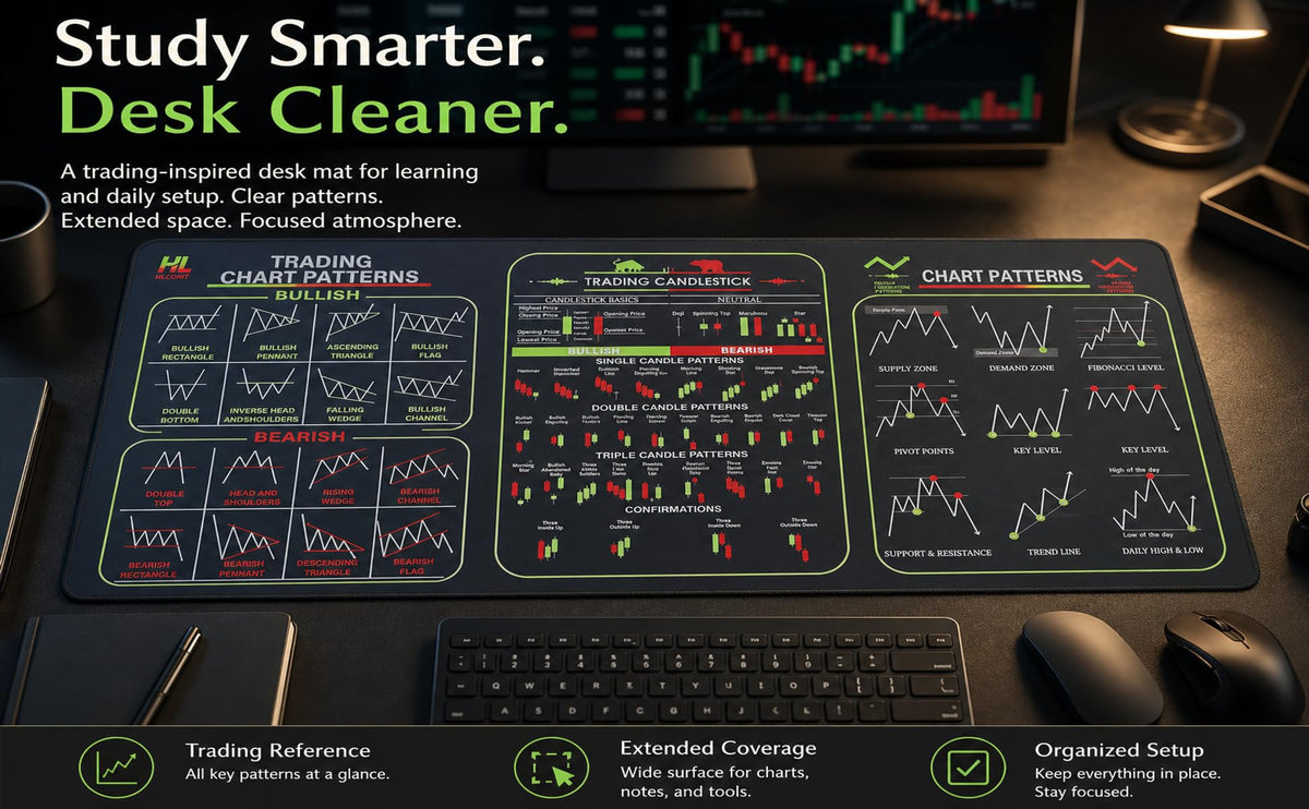 XXL Stock Market Invest Day Trader Trading Mouse Pad Chart Patterns Cheat Sheet, Large Computer
