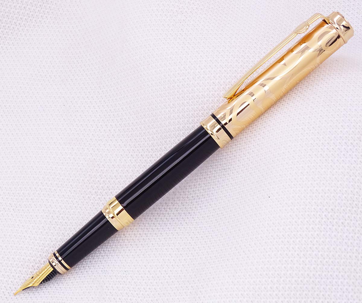 erofa Duke Sapphire Fountain Pen Gold Cap with Original Gift Box Writing Set, Iridium Medium Nib
