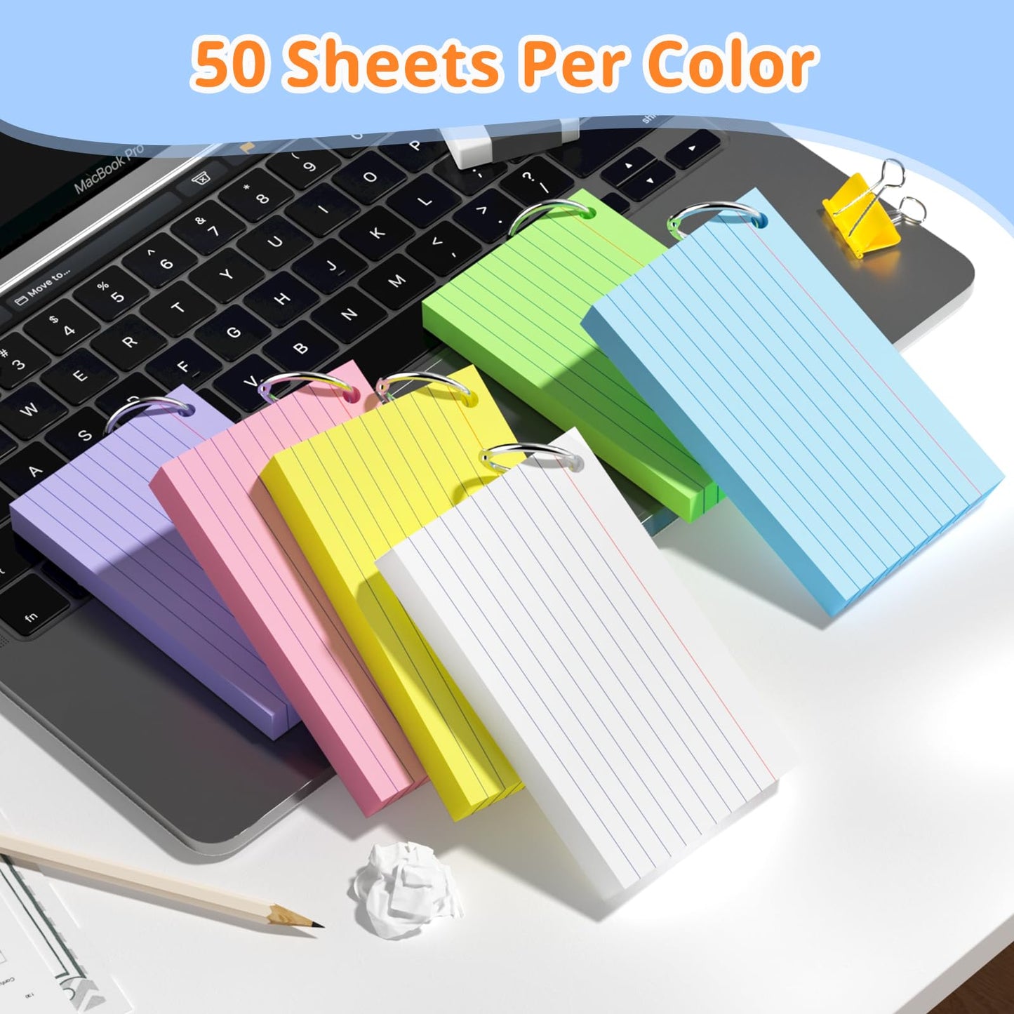 600 PCS Index Cards 3x5 Inches, Colored Flash Cards with Ring