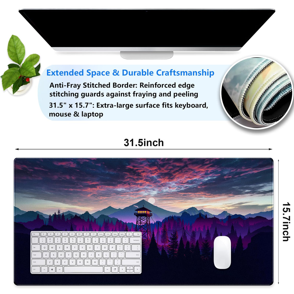 Purple and Black Desk Mat, Mountain Forest Large Gaming Mouse Pad