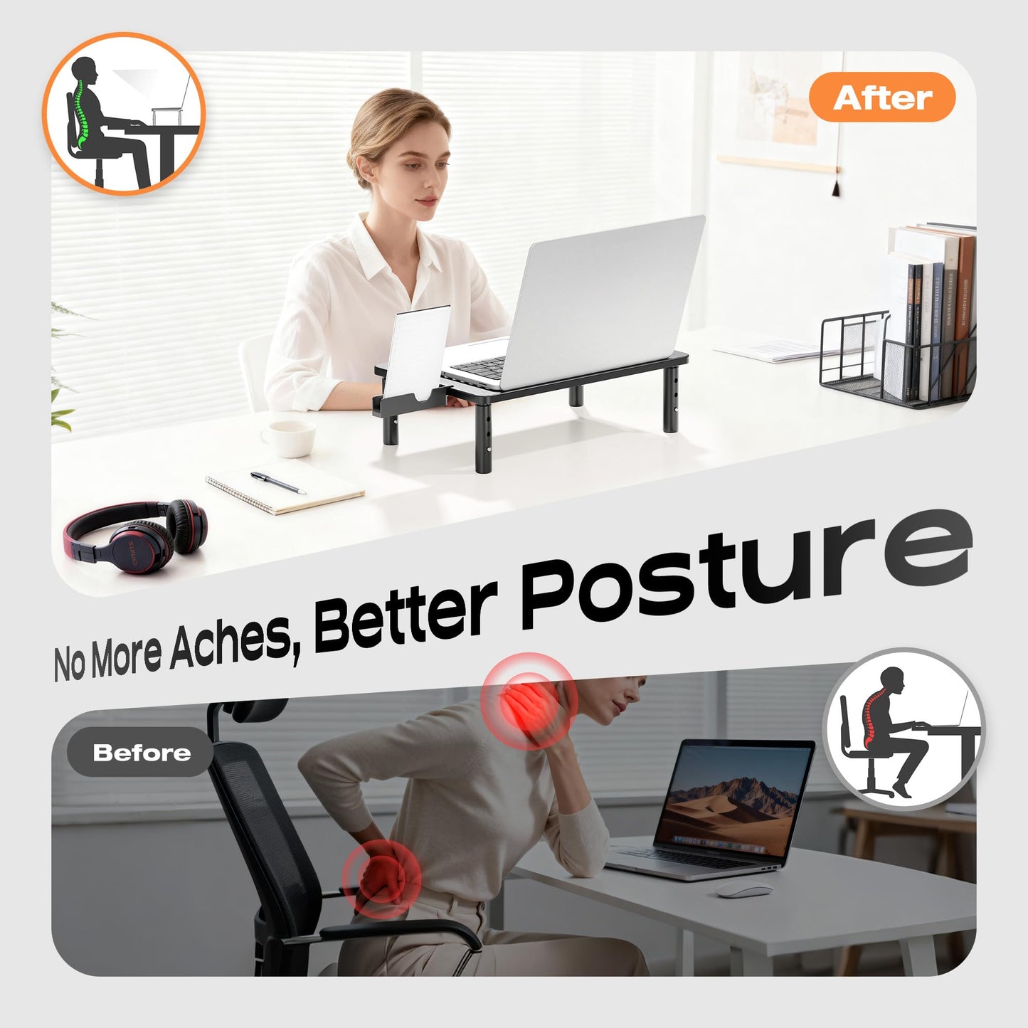 Canyora Computer Monitor Stand Riser for Desk, 3 Height Adjustable PC Laptop TV Desktop Monitor