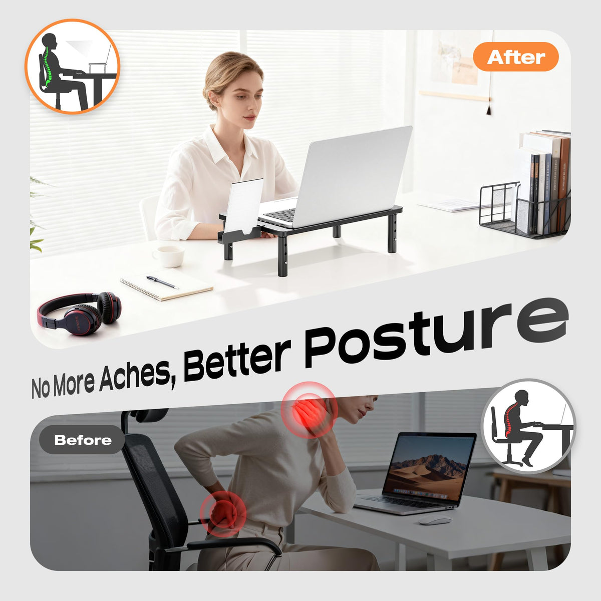 Canyora Computer Monitor Stand Riser for Desk, 3 Height Adjustable PC Laptop TV Desktop Monitor