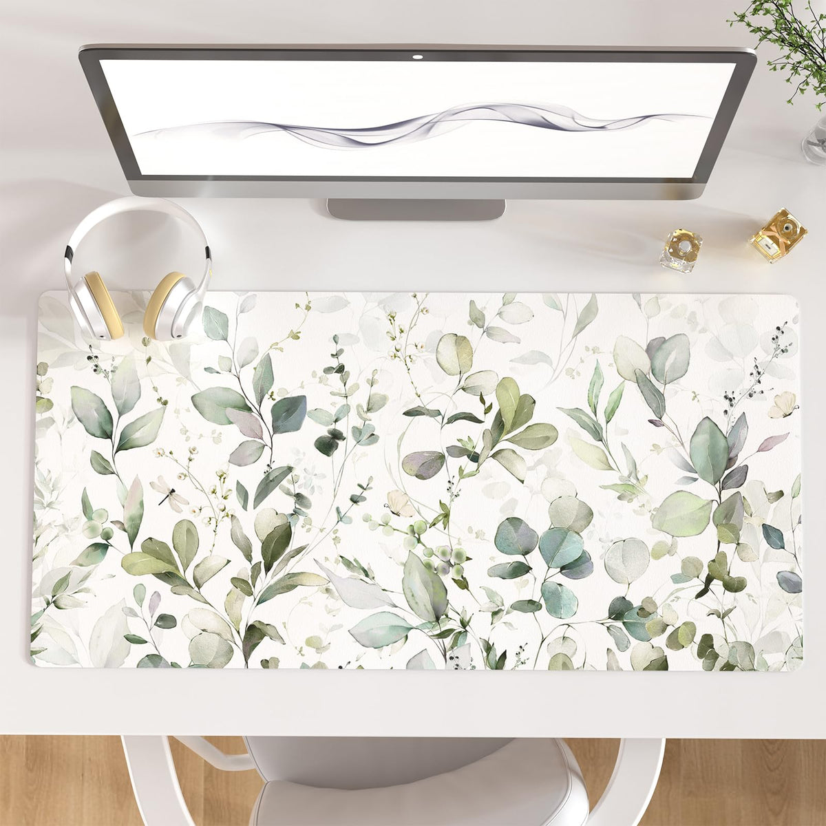 QIYI PU Leather Large Mouse Pad, Waterproof Desk Mat, 31.5" x 15.7", Leaves
