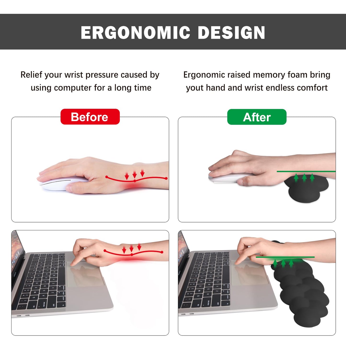 Lauspuck Cloud Keyboard Wrist Rest Pad Set,Enlarge PU Leather Memory Foam Wrist Cushion