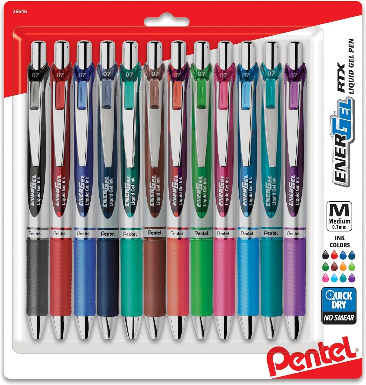 Pentel EnerGel XM BL77 - Retractable Liquid Gel Ink Pen - 0.7mm - 52% Recycled - Pack of 12 Mixed
