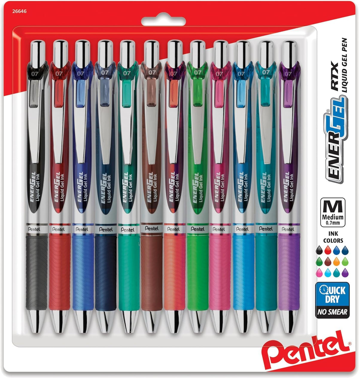 Pentel EnerGel XM BL77 - Retractable Liquid Gel Ink Pen - 0.7mm - 52% Recycled - Pack of 12 Mixed