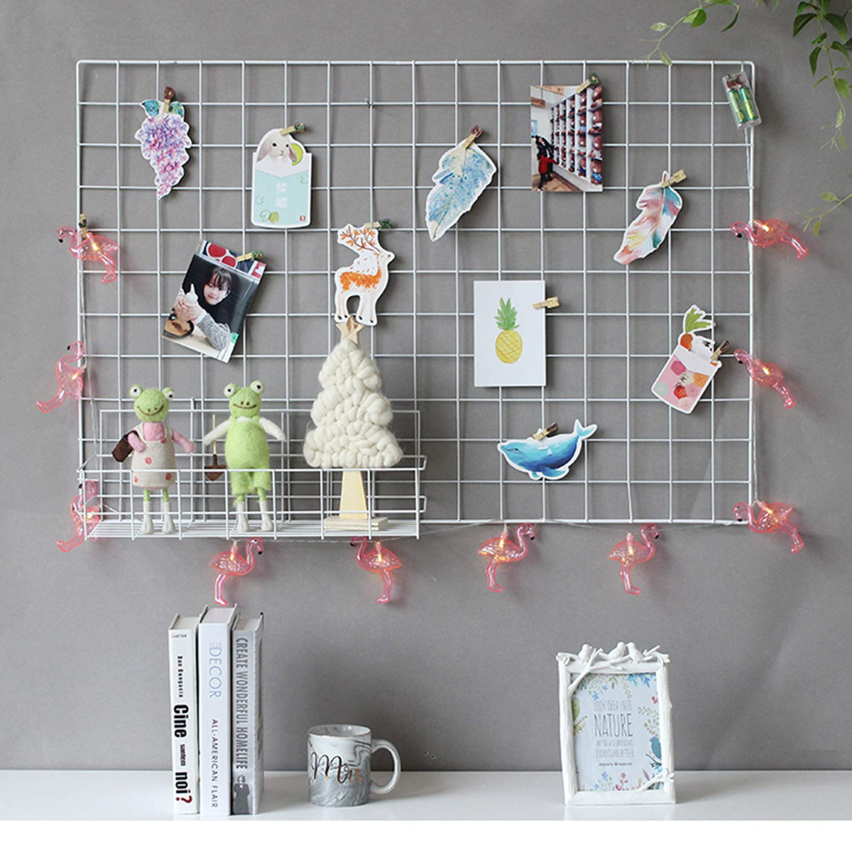 GBYAN 2 Pack Large Wall Grid Panels with Light and Clips, Photo Display Board, Picture Frame