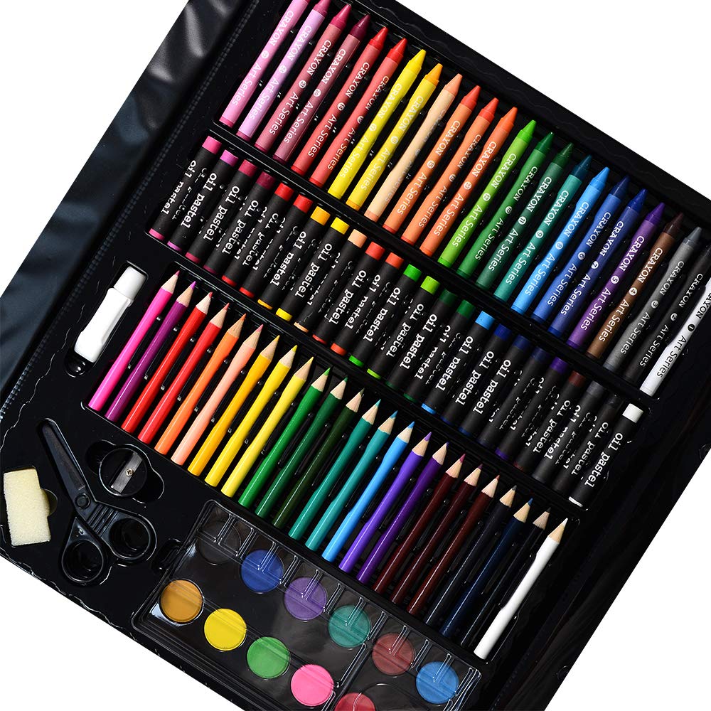 Darnassus 155-Piece Trifold Easel Art Set, Deluxe Professional Color Set, Compact Portable, with